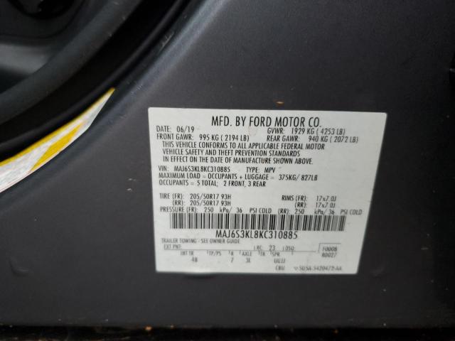 MAJ6S3KL8KC310885 - 2019 FORD ECOSPORT TITANIUM GRAY photo 14