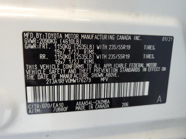 2T3A1RFV0MW176279 - 2021 TOYOTA RAV4 XLE PREMIUM WHITE photo 13