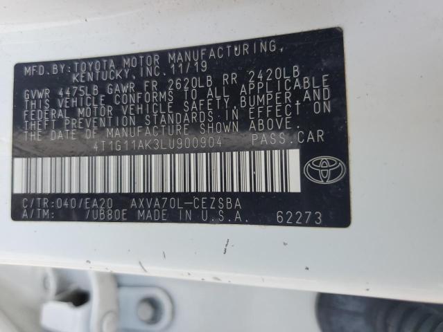 4T1G11AK3LU900904 - 2020 TOYOTA CAMRY SE WHITE photo 12