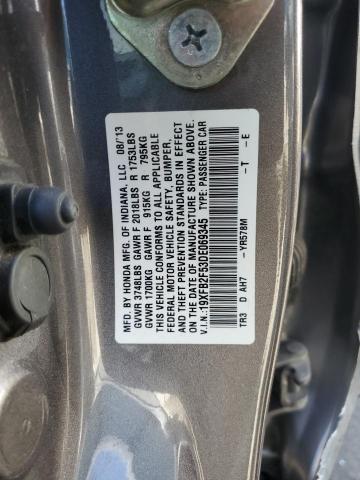 19XFB2F53DE069345 - 2013 HONDA CIVIC LX ნაცრისფერი ფოტო 12