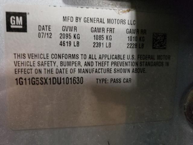 1G11G5SX1DU101630 - 2013 CHEVROLET MALIBU 3LT ლურჯი ფოტო 12