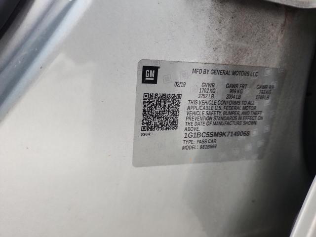 1G1BC5SM9K7149068 - 2019 CHEVROLET CRUZE LS Күміс фото 12