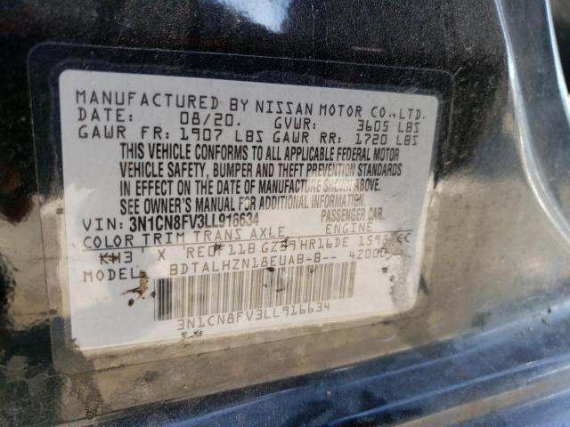 3N1CN8FV3LL916634 - 2020 NISSAN VERSA SR BLACK photo 13