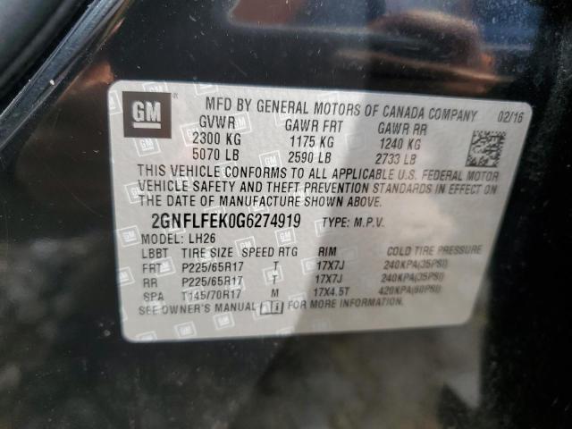 2GNFLFEK0G6274919 - 2016 CHEVROLET EQUINOX LT BLACK photo 12