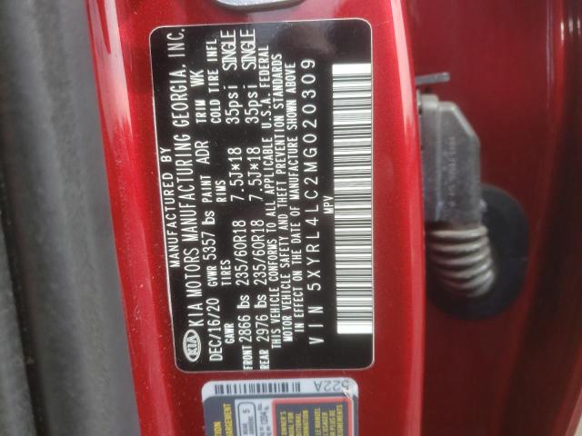 5XYRL4LC2MG020309 - 2021 KIA SORENTO S RED photo 12