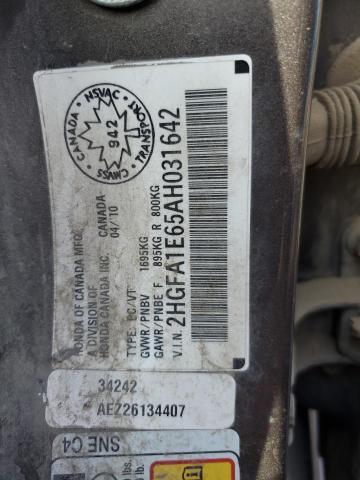 2HGFA1E65AH031642 - 2010 HONDA CIVIC LX-S Bej foto 12