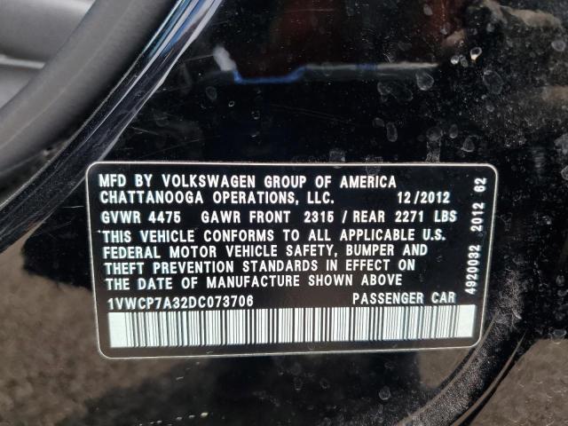 1VWCP7A32DC073706 - 2013 VOLKSWAGEN PASSAT SEL Noir photo 12