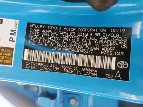 JTNK4RBE9K3043372 - 2019 TOYOTA COROLLA SE 蓝色 照片 12