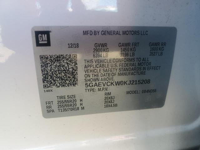 5GAEVCKW0KJ215208 - 2019 BUICK ENCLAVE AVENIR WHITE photo 13