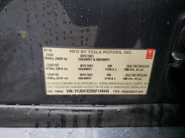 5YJSA1E20GF149445 - 2016 TESLA MODEL S CHARCOAL photo 12