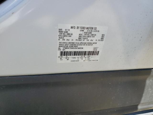 1FM5K7D85JGC46538 - 2018 FORD EXPLORER XLT Beyaz fotoğraf 14