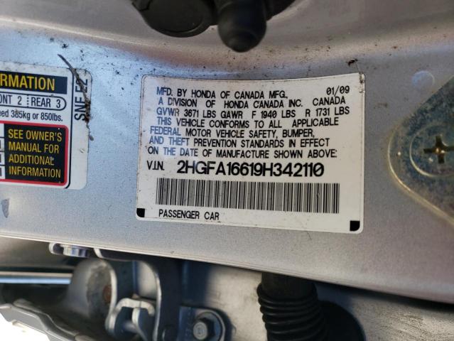 2HGFA16619H342110 - 2009 HONDA CIVIC LX-S فضي صورة 13