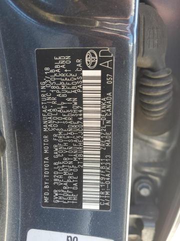 2T1BURHE2JC074447 - 2018 TOYOTA COROLLA L Grau Foto 12