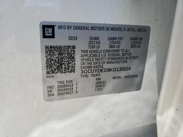 3GCUYDED8KG130524 - 2019 CHEVROLET SILVERADO K1500 LT 白色 照片 12