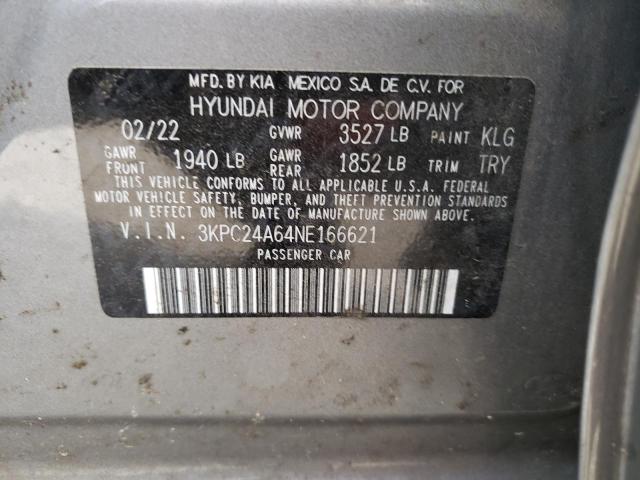 3KPC24A64NE166621 - 2022 HYUNDAI ACCENT SE GRAY photo 12