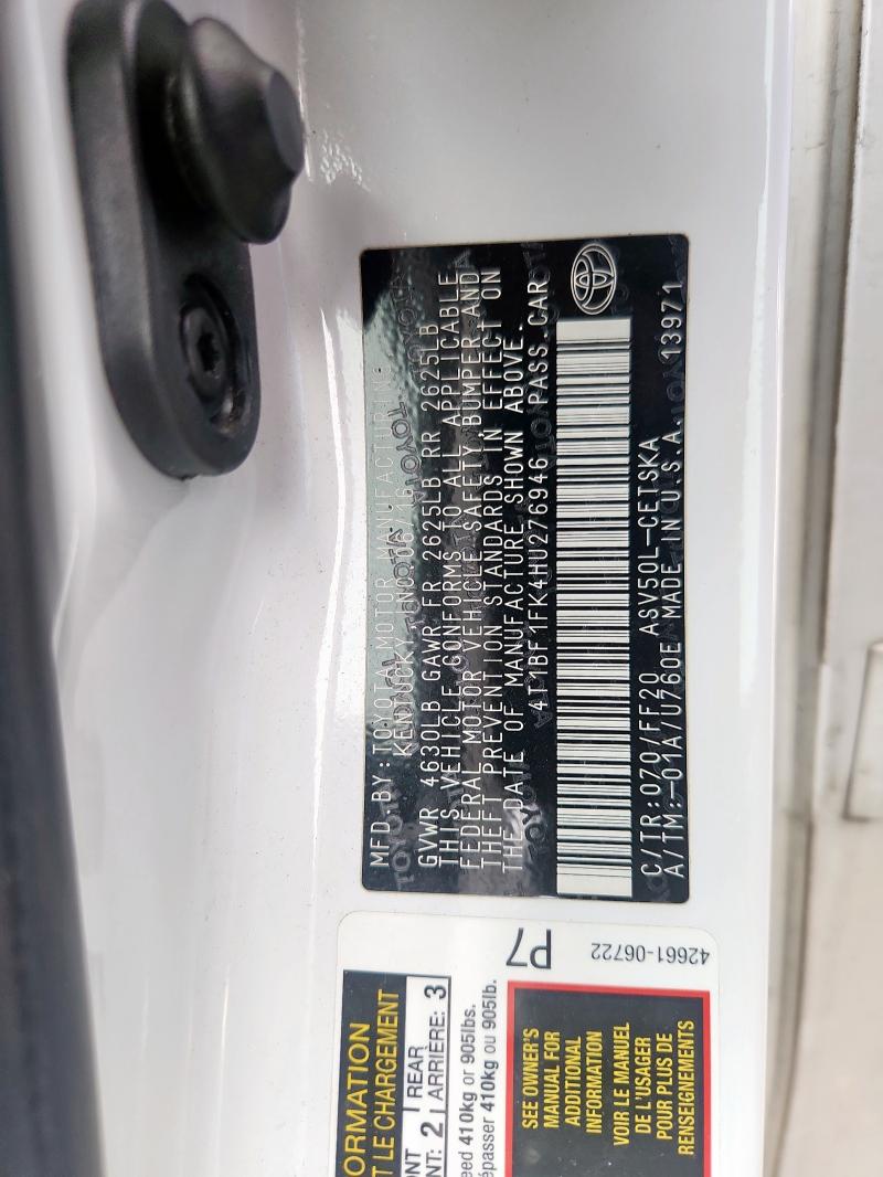 4T1BF1FK4HU276946 - 2017 TOYOTA CAMRY LE WHITE photo 12