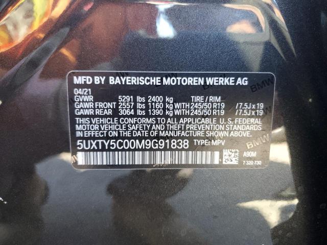 5UXTY5C00M9G91838 - 2021 BMW X3 XDRIVE30I BLACK photo 14