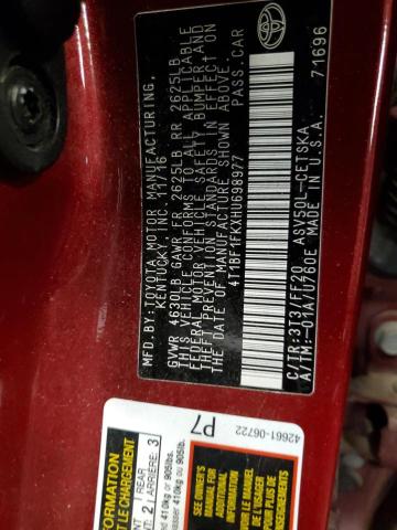 4T1BF1FKXHU698977 - 2017 TOYOTA CAMRY LE წითელი ფოტო 13