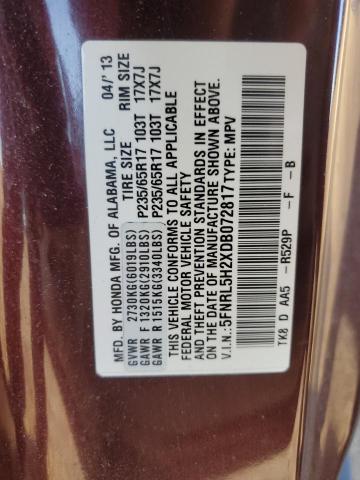 5FNRL5H2XDB072817 - 2013 HONDA ODYSSEY LX Бордовый фото 13