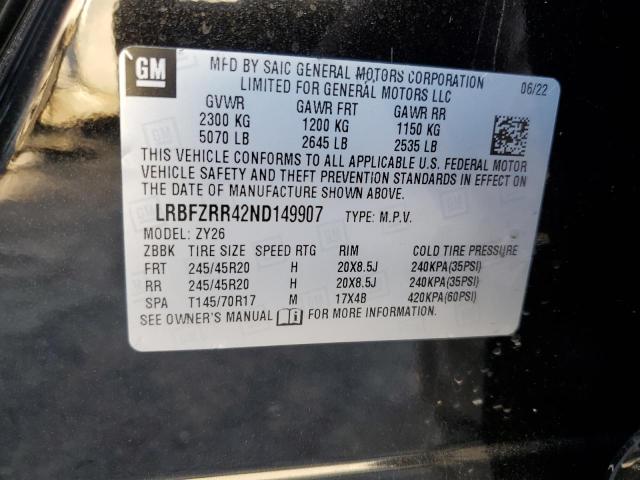 LRBFZRR42ND149907 - 2022 BUICK ENVISION AVENIR BLACK photo 12