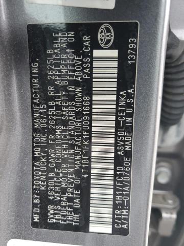 4T1BF1FK1FU091668 - 2015 TOYOTA CAMRY LE 灰色 照片 12