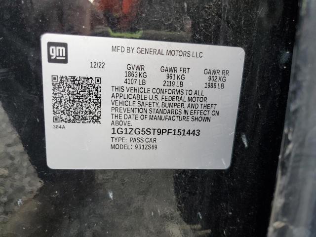 1G1ZG5ST9PF151443 - 2023 CHEVROLET MALIBU RS أسود صورة 12