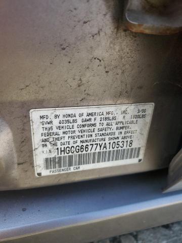 1HGCG6677YA105318 - 2000 HONDA ACCORD EX SILVER photo 12