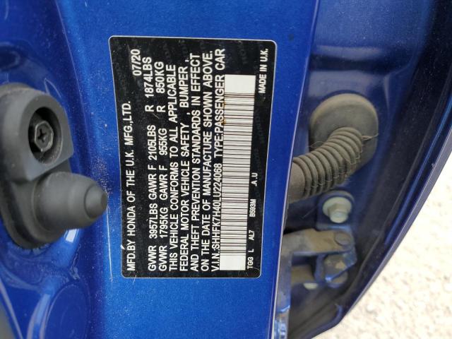 SHHFK7H40LU224068 - 2020 HONDA CIVIC SPORT 蓝色 照片 13