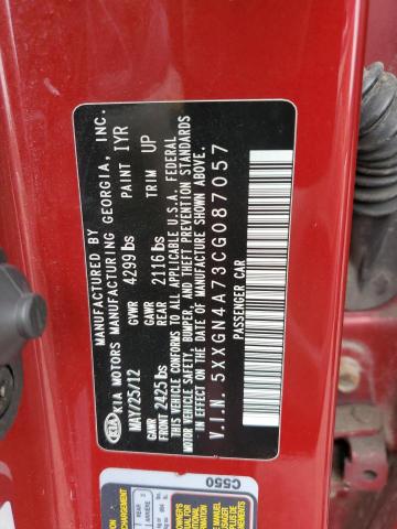 5XXGN4A73CG087057 - 2012 KIA OPTIMA EX RED photo 12