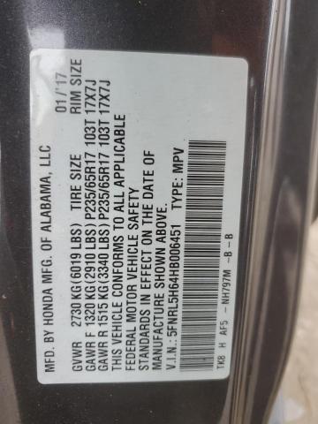 5FNRL5H64HB006451 - 2017 HONDA ODYSSEY EXL GRAY photo 13