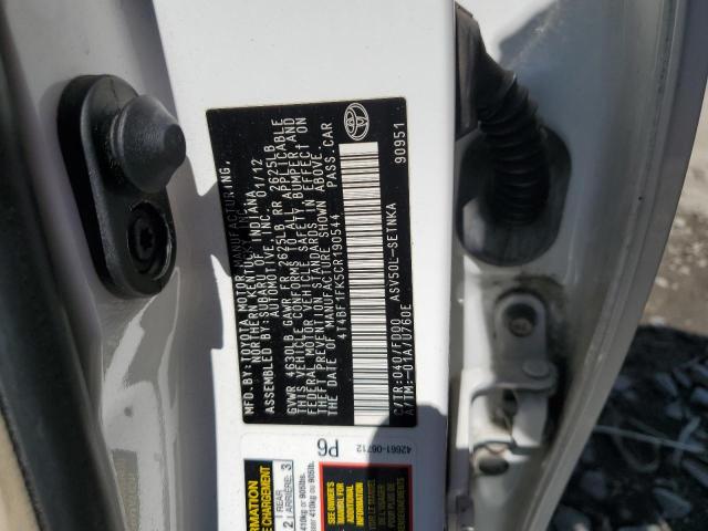 4T4BF1FK5CR190544 - 2012 TOYOTA CAMRY BASE WHITE photo 12