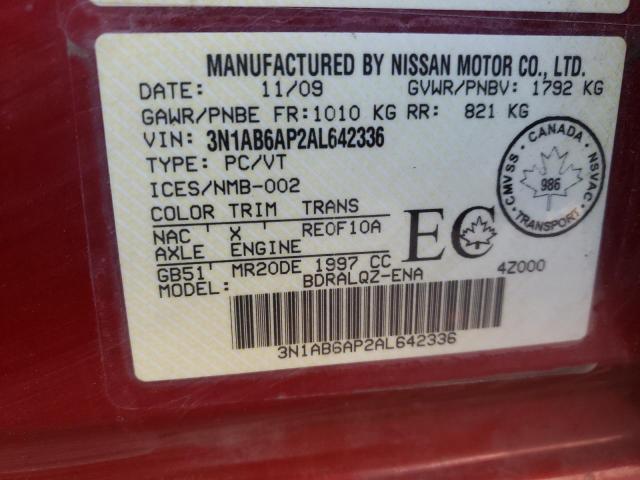 3N1AB6AP2AL642336 - 2010 NISSAN SENTRA 2.0 RED photo 13