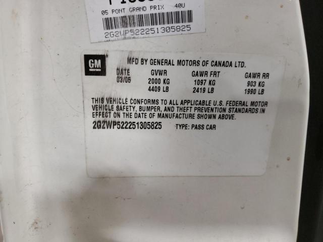2G2WP522251305825 - 2005 PONTIAC GRAND PRIX 白色 照片 12