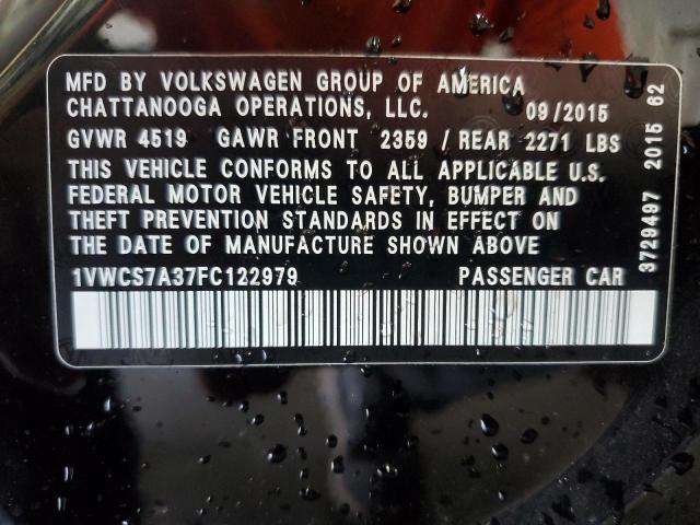 1VWCS7A37FC122979 - 2015 VOLKSWAGEN PASSAT SEL 黑色 照片 12
