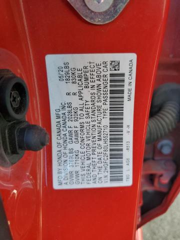 2HGFC2F80LH552710 - 2020 HONDA CIVIC SPORT წითელი ფოტო 12