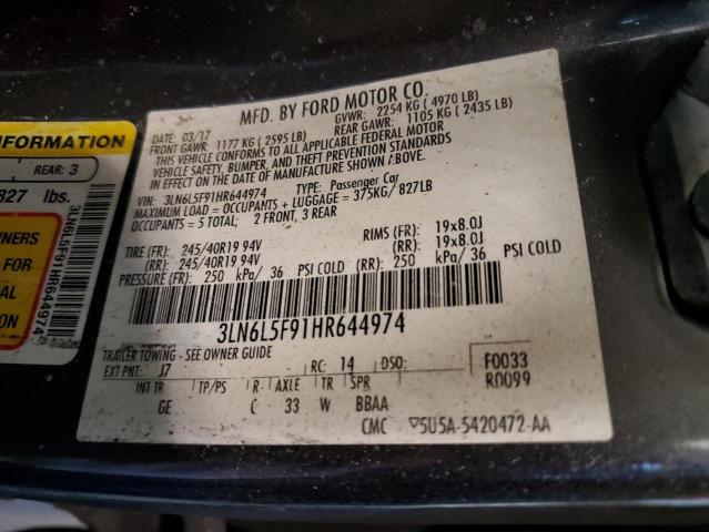 3LN6L5F91HR644974 - 2017 LINCOLN MKZ RESERVE ნაცრისფერი ფოტო 12