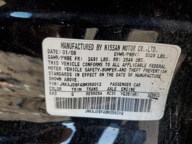 JNKAJ09F48M356012 - 2008 INFINITI EX35 BASE Սև լուսանկար 13