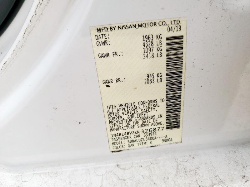 1N4BL4BV2KN326877 - 2019 NISSAN ALTIMA S Белый фото 12