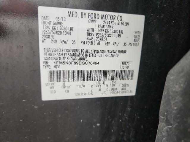 1FM5K8F89DGC78464 - 2013 FORD EXPLORER LIMITED Qara foto 13