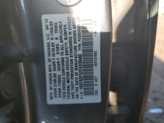 19XFB2F52DE039480 - 2013 HONDA CIVIC LX GRAY photo 13