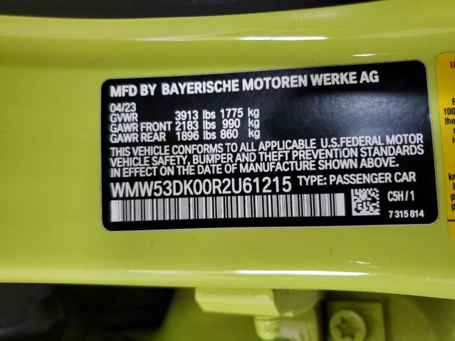 WMW53DK00R2U61215 - 2024 MINI COOPER S YELLOW photo 13