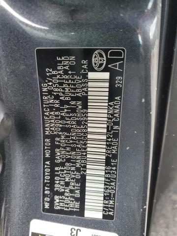 2T1BU4EE5CC852959 - 2012 TOYOTA COROLLA BASE Gri fotoğraf 12