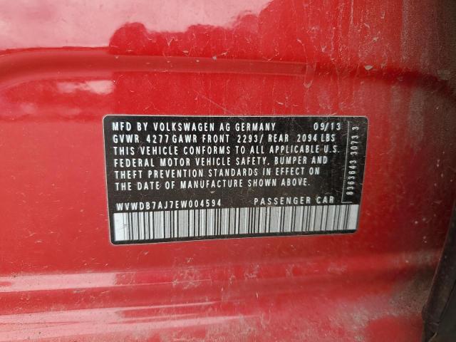 WVWDB7AJ7EW004594 - 2014 VOLKSWAGEN GOLF RED photo 12
