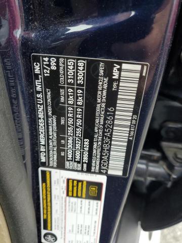 4JGDA5HB3FA528616 - 2015 MERCEDES-BENZ ML 350 4MATIC BLUE photo 13