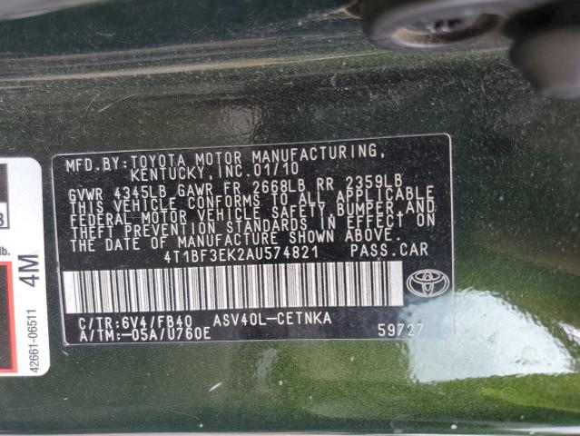 4T1BF3EK2AU574821 - 2010 TOYOTA CAMRY BASE მწვანე ფოტო 13