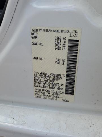 1N4BL4BV0NN311816 - 2022 NISSAN ALTIMA S WHITE photo 13