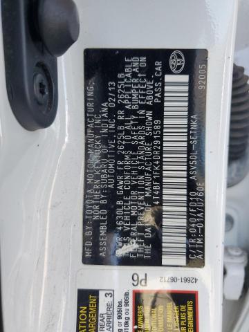 4T4BF1FK4DR291589 - 2013 TOYOTA CAMRY L WHITE photo 12