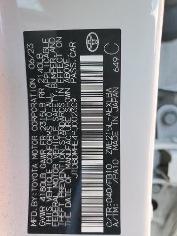 JTDBDMHE4PJ002309 - 2023 TOYOTA COROLLA LE Beyaz fotoğraf 12