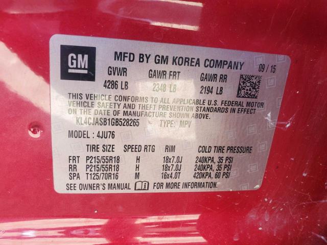 KL4CJASB1GB528265 - 2016 BUICK ENCORE RED photo 10