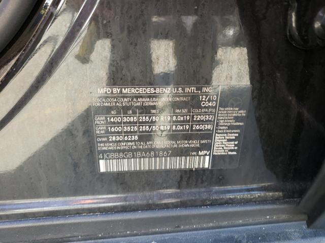 4JGBB8GB1BA681867 - 2011 MERCEDES-BENZ ML 350 4MATIC GRAY photo 12